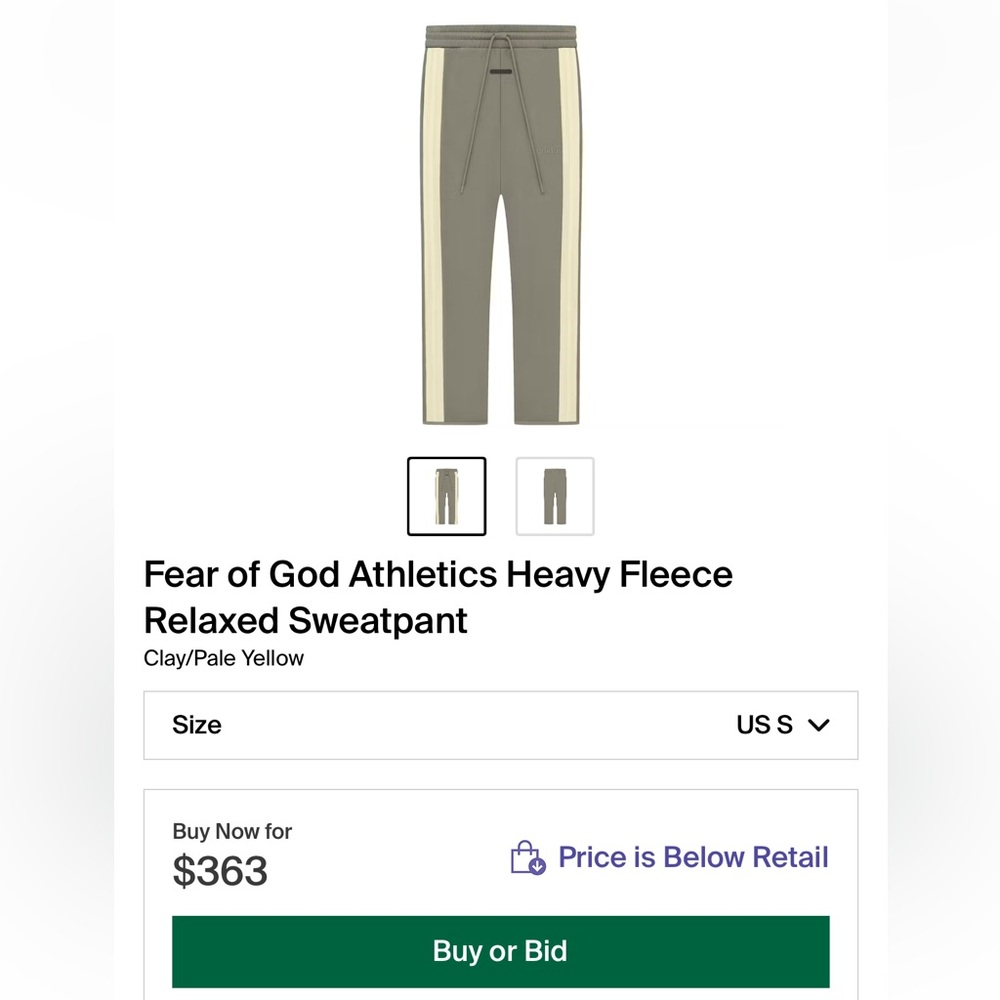 Men’s Size Small (29-30” Waist) Fear Of God Athletics X Adidas Sweatpants Clay - Picture 4 of 17
